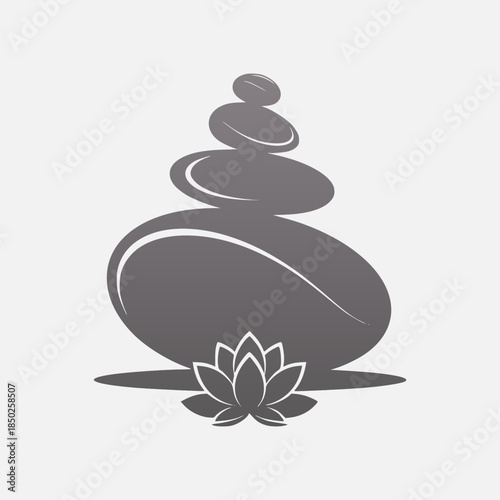 Serene stones stacked in harmony with lotus flower illustration