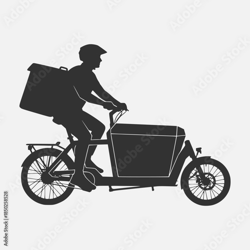 A delivery person riding a tricycle with a large cargo box and insulated bag
