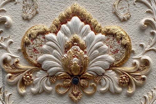 Detailed gold floral pattern in luxury wall decor high resolution picture