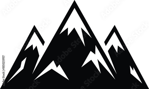 Abstract mountain peaks silhouette CAD drawing flat vector illustration for outdoor adventure logo nature landscape icon design stock