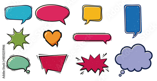 Colorful comic book speech bubbles collection with grunge texture