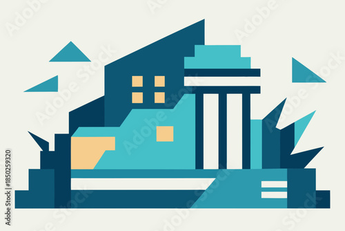 Fragmented Deconstructivist Style Building Illustration - Avant-Garde Modern Architecture Vector Art