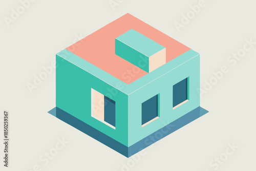Isometric Vector of a Modular Cube House: Clean, Minimalist Layout and Modern Design