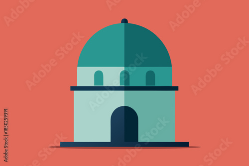 Minimalist Observatory with a Dome: Flat Vector Illustration of Scientific Building