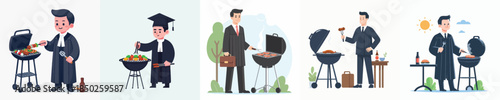 vector of judge grilling meat