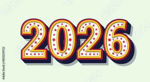 2026 Marquee Style Number Design with Lights and Shadow Effect.