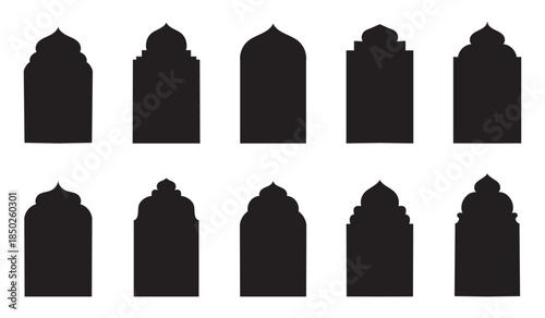 Islamic vector shape of a window or door arch. Set of vintage label and badges shape collections.. Collection of oriental style. Elegant Islamic frame shape. Vector design
