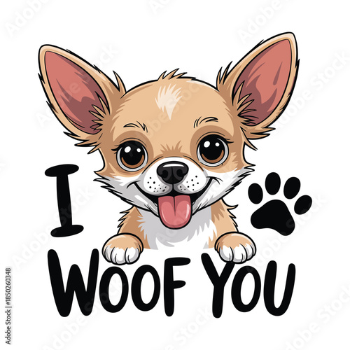 Adorable Chihuahua Dog Illustration I Woof You Typography