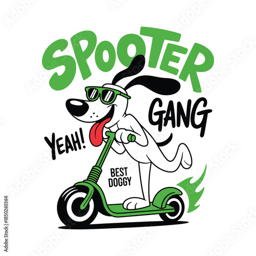 Scooter Gang Funny Dog Riding Electric Scooter Cartoon Vector