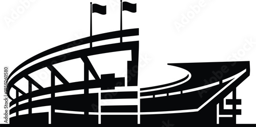 Modern stadium architecture silhouette CAD drawing flat vector illustration for sports arena event venue logo stock