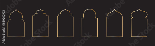 Ramadan frame shape. Collection of oriental style. Islamic vector shapes of a window or door arch. Ramadan Kareem silhouette icon. Islamic arabesque pattern. Arab frame. Vector illustration 