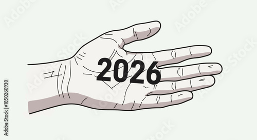 Hand with 2026 written on palm, symbolizing future and time.