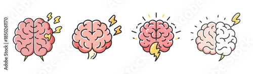 Brainstorming and creative thinking icons with lightning bolts and ideas