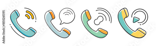 Diverse telephone handset icons illustrating various communication statuses and actions
