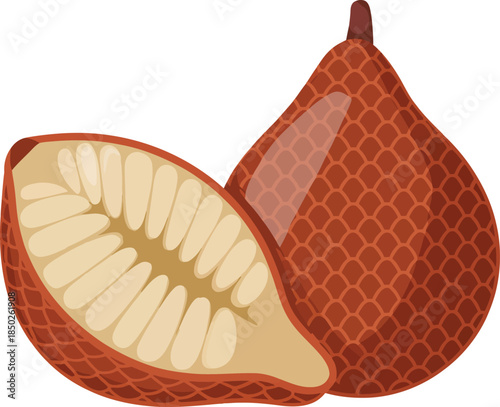 Salak fruit cut and whole showing segmented flesh and seeds tropical snake fruit exotic nature healthy