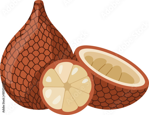 Salak fruit whole and sliced showing texture flesh seeds exotic tropical food nature healthy ingredient