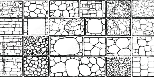 A collection of hand-drawn stone and brick patterns for architectural design reference