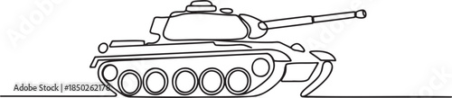 Continuous line drawing of military army tank heavy armored vehicle