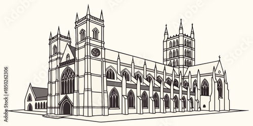 Westminster Abbey Gothic Outline Minimal Vector: Clean London Landmark Illustration for Modern Architecture & Travel Branding