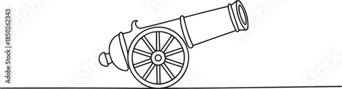 Continuous line drawing of vintage old cannon artillery weapon