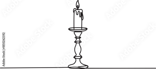 Continuous one line drawing of candlestick with burning candle