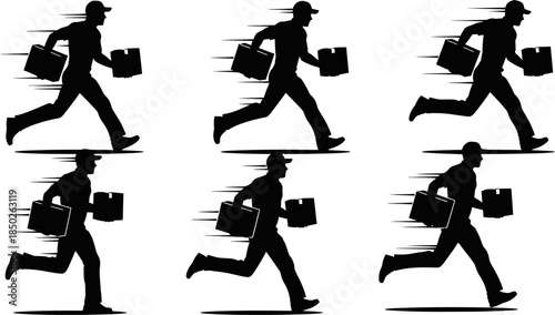 man running with boxes in different poses