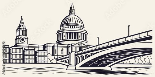 Millennium Bridge over Thames minimalist line art