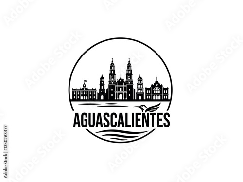 Aguascalientes city of Mexico skyline emblem with landmarks