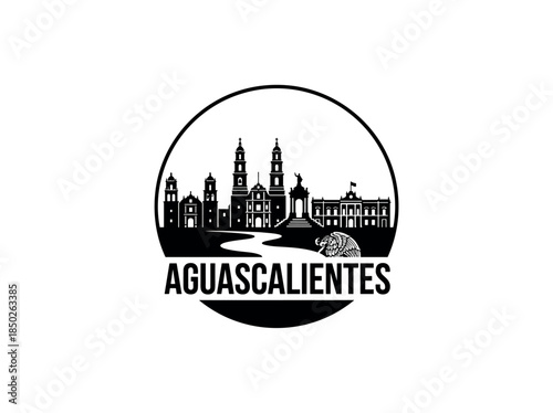 Aguascalientes city of Mexico skyline emblem with landmarks
