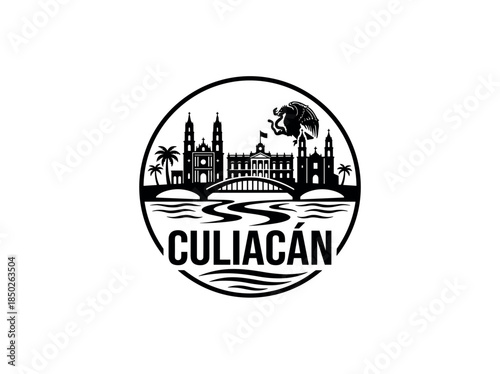 Culiacan city of Mexico skyline emblem with landmarks