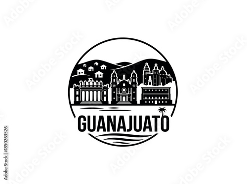 Guanajuato city of Mexico skyline emblem with landmarks