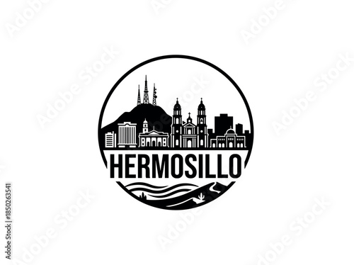 Hermosillo city of Mexico skyline emblem with landmarks