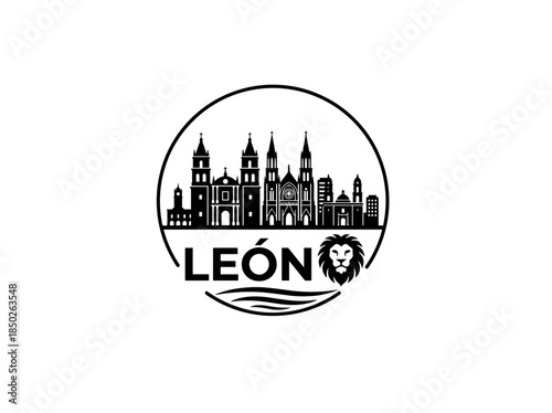Leon city of Mexico skyline emblem with landmarks