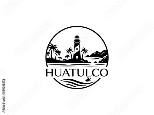 Huatulco city of Mexico skyline emblem with landmarks