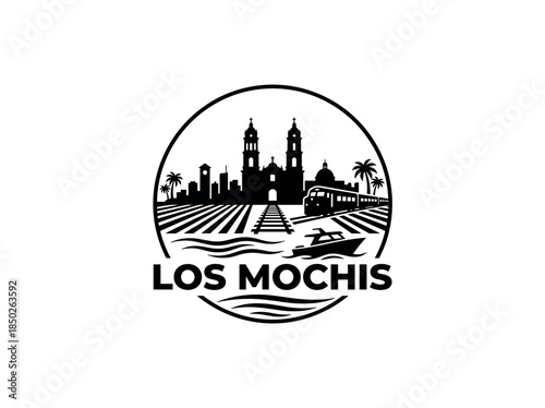 Los Mochis city of Mexico skyline emblem with landmarks
