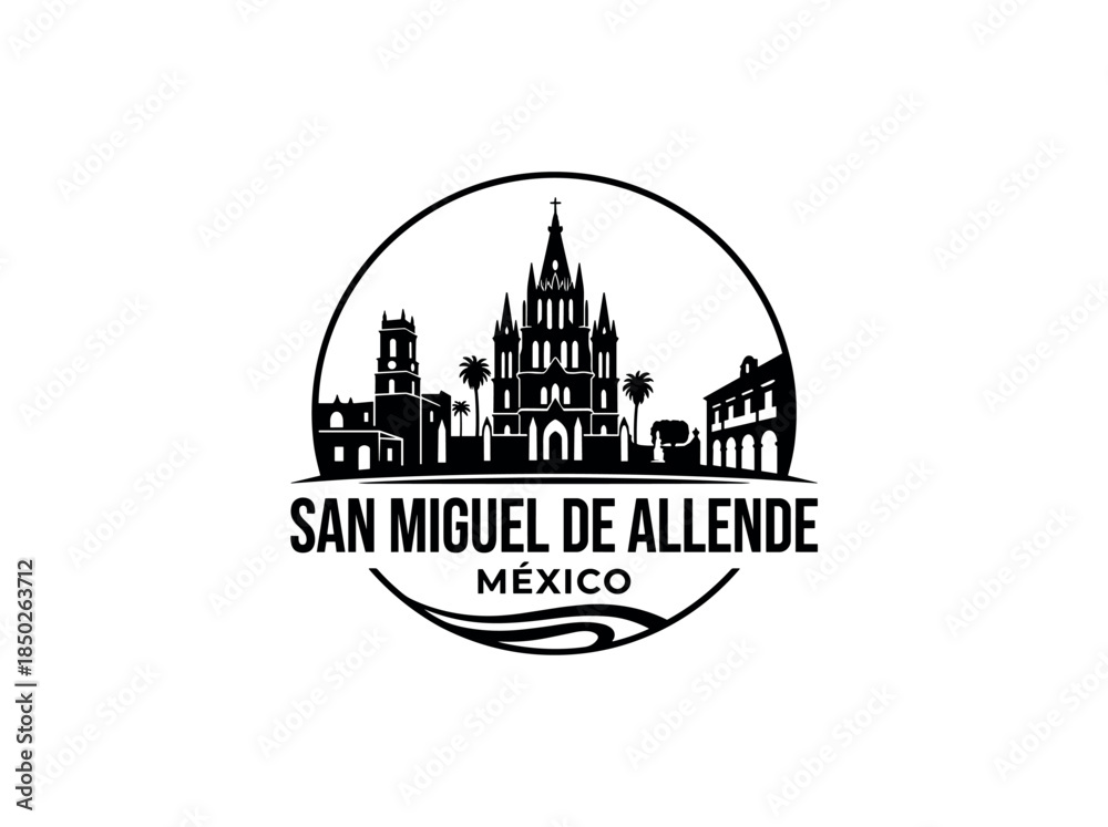 Naklejka premium San Miguel de Allende city of Mexico skyline emblem with landmarks