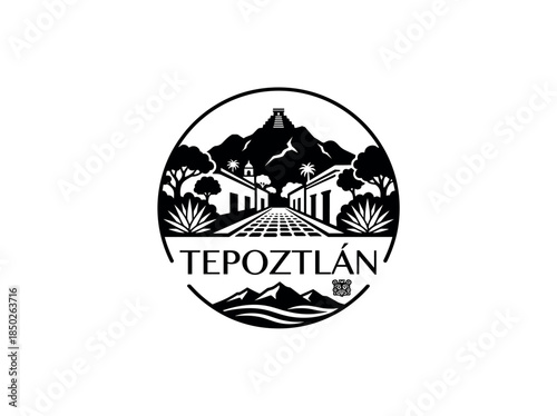 Tepoztlan city of Mexico skyline emblem with landmarks