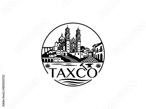 Taxco city of Mexico skyline emblem with landmarks