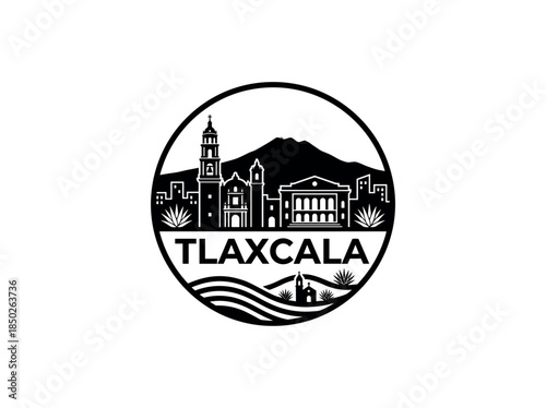 Tlaxcala city of Mexico skyline emblem with landmarks