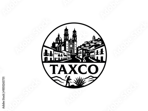 Taxco city of Mexico skyline emblem with landmarks