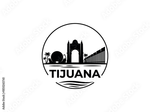 Tijuana city of Mexico skyline emblem with landmarks