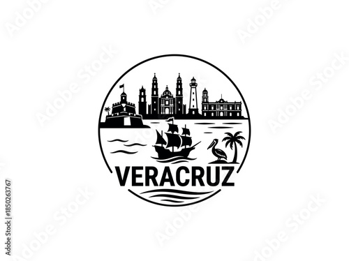 Veracruz city of Mexico skyline emblem with landmarks