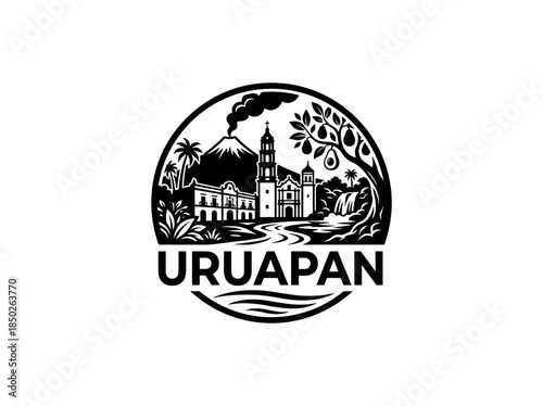 Uruapan city of Mexico skyline emblem with landmarks