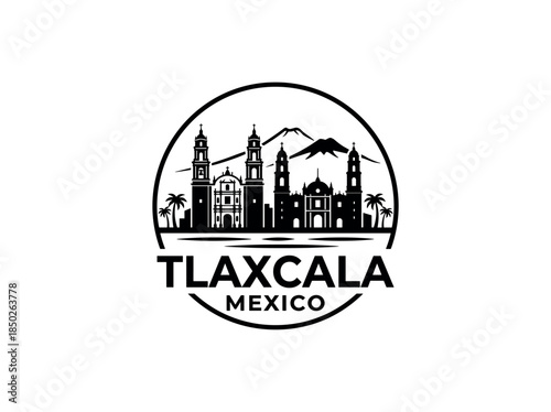 Tlaxcala city of Mexico skyline emblem with landmarks