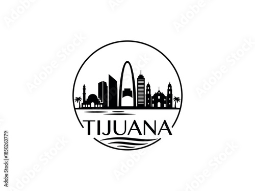 Tijuana city of Mexico skyline emblem with landmarks