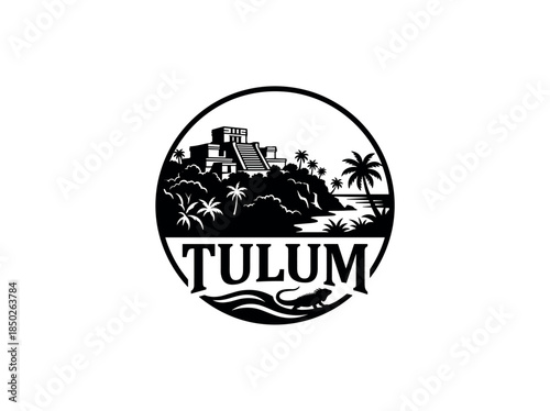 Tulum city of Mexico skyline emblem with landmarks