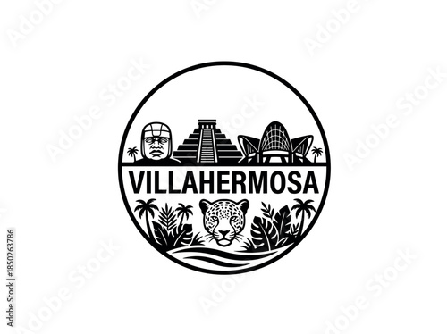 Villahermosa city of Mexico skyline emblem with landmarks