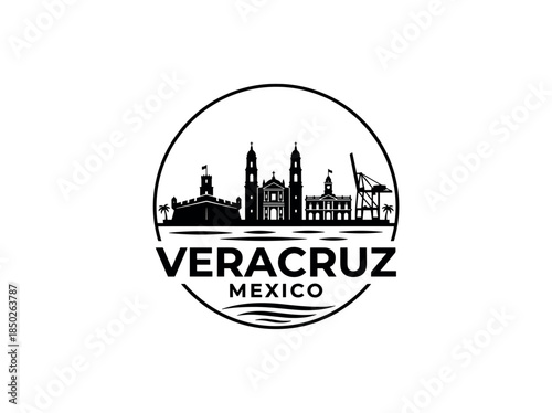 Veracruz city of Mexico skyline emblem with landmarks