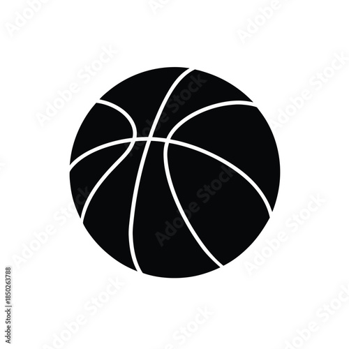 Black and white image of basketball, iconic equipment for sport and athletic competition