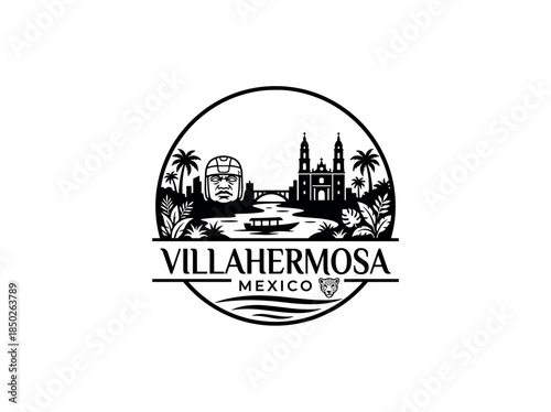 Villahermosa city of Mexico skyline emblem with landmarks